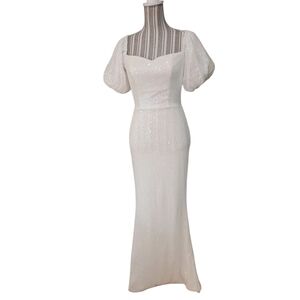 HEART&HEELS Woman Sequins White Off/On Shoulder Maxi  Evening Gown SizeL